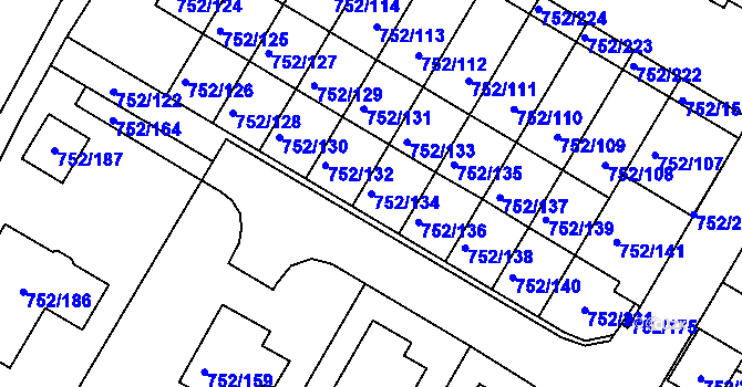 Parcela st. 752/134 v KÚ Litvínovice, Katastrální mapa