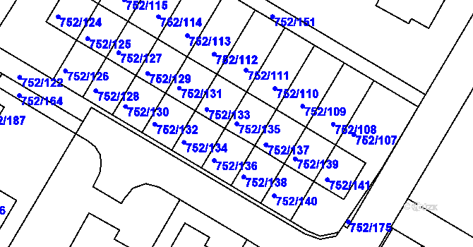 Parcela st. 752/135 v KÚ Litvínovice, Katastrální mapa