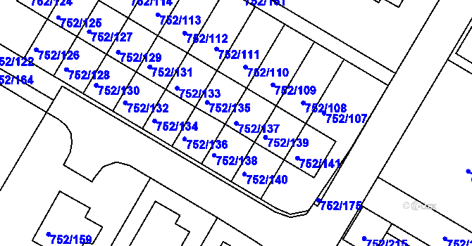 Parcela st. 752/137 v KÚ Litvínovice, Katastrální mapa