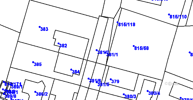Parcela st. 381/2 v KÚ Litvínovice, Katastrální mapa