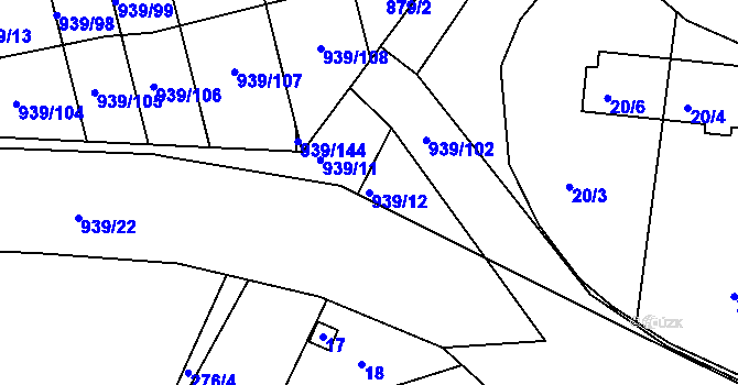 Parcela st. 939/12 v KÚ Litvínovice, Katastrální mapa