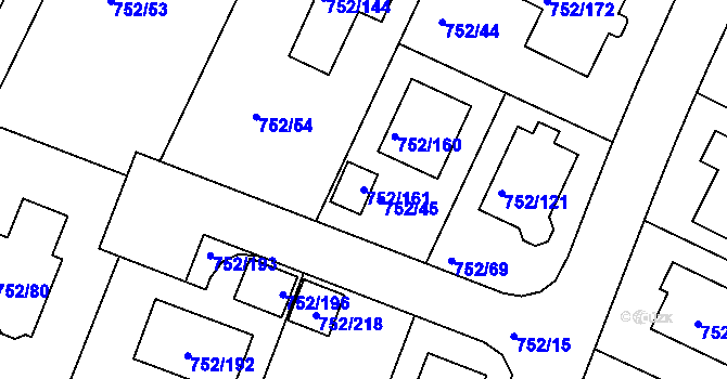 Parcela st. 752/161 v KÚ Litvínovice, Katastrální mapa