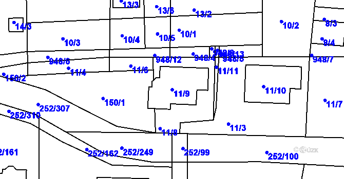 Parcela st. 11/9 v KÚ Litvínovice, Katastrální mapa