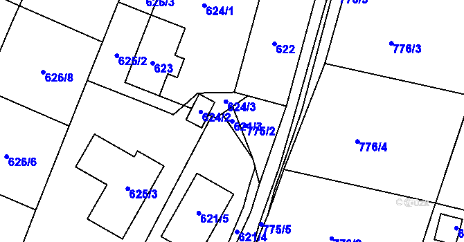 Parcela st. 621/3 v KÚ Litvínovice, Katastrální mapa