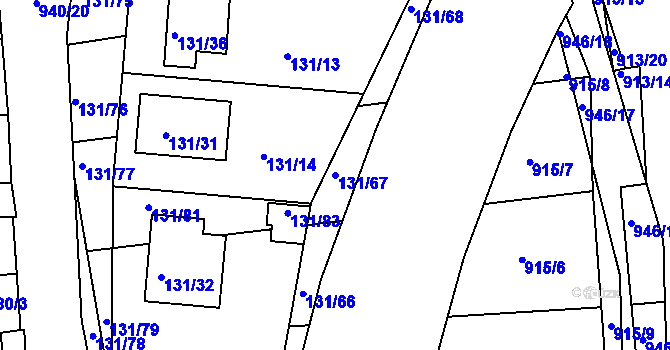 Parcela st. 131/67 v KÚ Litvínovice, Katastrální mapa