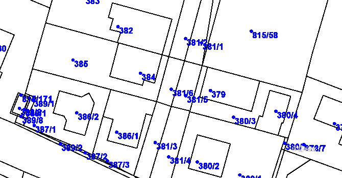 Parcela st. 381/6 v KÚ Litvínovice, Katastrální mapa