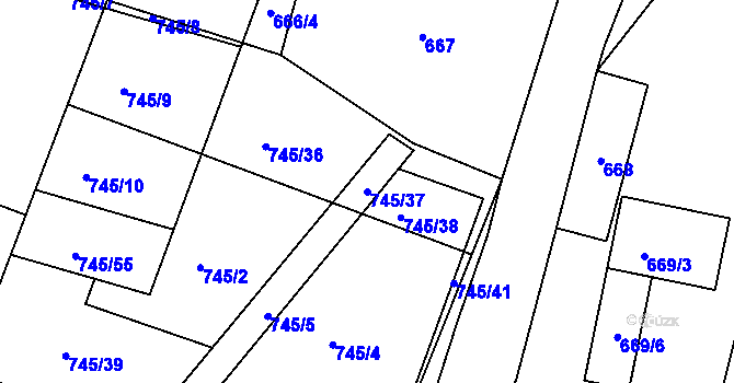 Parcela st. 745/37 v KÚ Litvínovice, Katastrální mapa