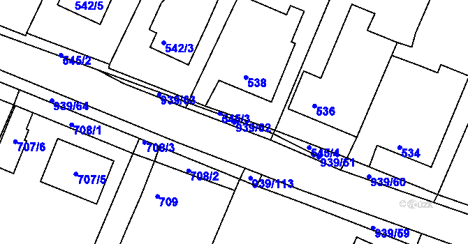 Parcela st. 939/62 v KÚ Litvínovice, Katastrální mapa