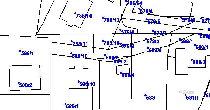 Parcela st. 589/9 v KÚ Litvínovice, Katastrální mapa