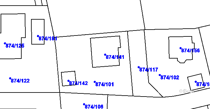 Parcela st. 874/141 v KÚ Litvínovice, Katastrální mapa