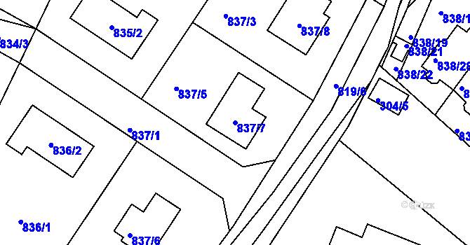 Parcela st. 837/7 v KÚ Litvínovice, Katastrální mapa