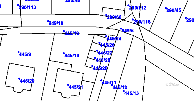 Parcela st. 445/27 v KÚ Litvínovice, Katastrální mapa