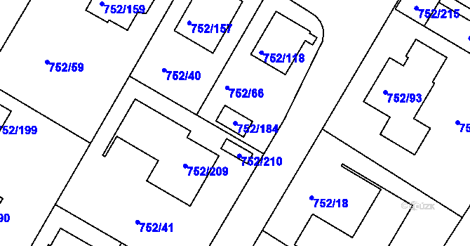 Parcela st. 752/184 v KÚ Litvínovice, Katastrální mapa