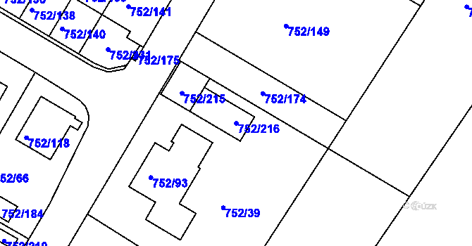Parcela st. 752/216 v KÚ Litvínovice, Katastrální mapa