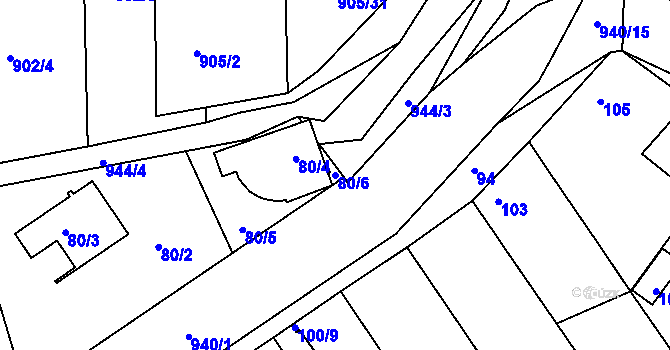 Parcela st. 80/6 v KÚ Litvínovice, Katastrální mapa