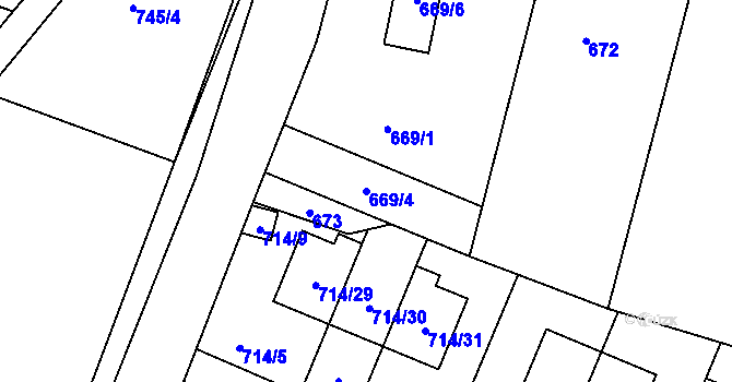Parcela st. 669/4 v KÚ Litvínovice, Katastrální mapa