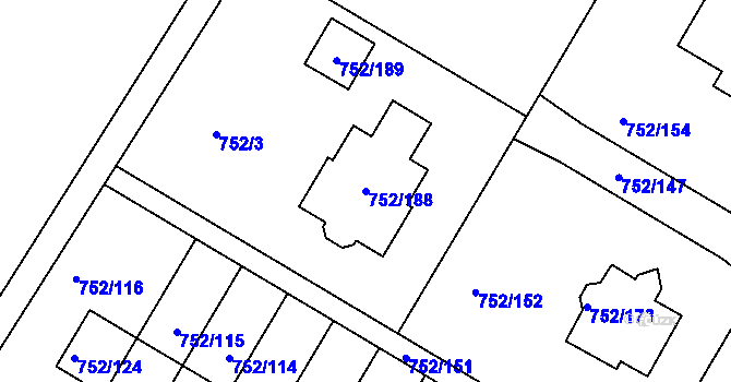 Parcela st. 752/188 v KÚ Litvínovice, Katastrální mapa