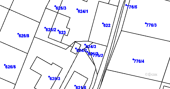 Parcela st. 624/3 v KÚ Litvínovice, Katastrální mapa