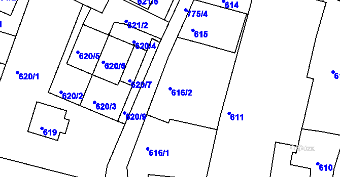 Parcela st. 616/2 v KÚ Litvínovice, Katastrální mapa