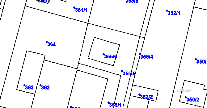 Parcela st. 355/6 v KÚ Litvínovice, Katastrální mapa