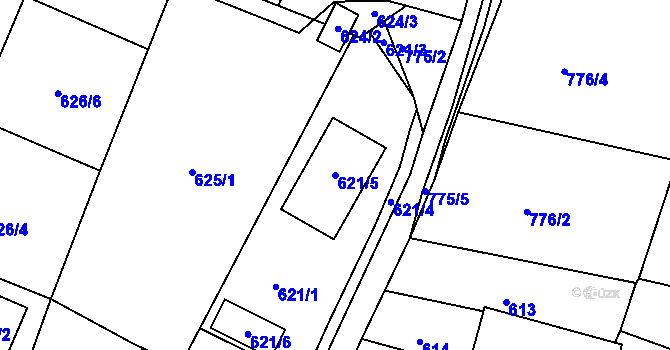 Parcela st. 621/5 v KÚ Litvínovice, Katastrální mapa