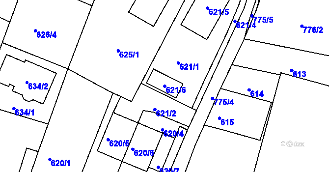 Parcela st. 621/6 v KÚ Litvínovice, Katastrální mapa