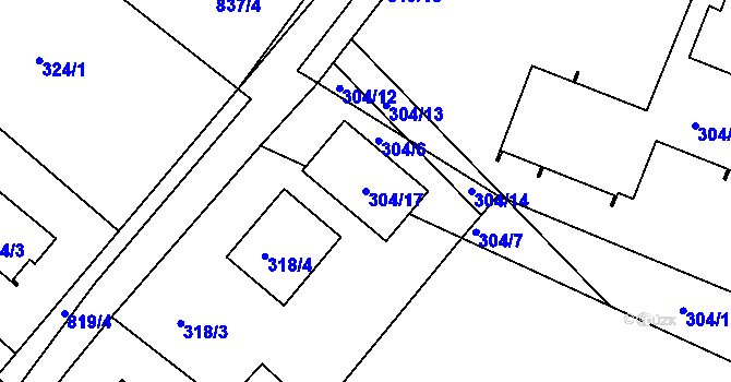 Parcela st. 304/17 v KÚ Litvínovice, Katastrální mapa