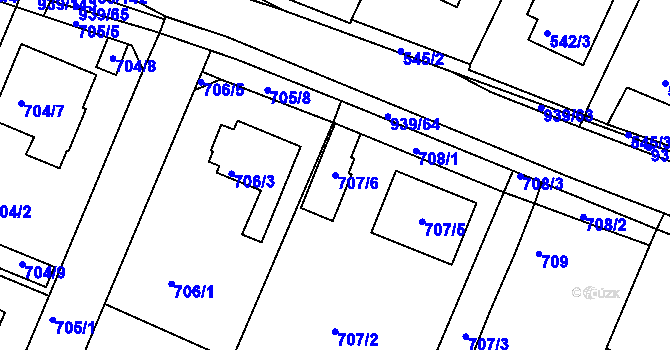 Parcela st. 707/6 v KÚ Litvínovice, Katastrální mapa