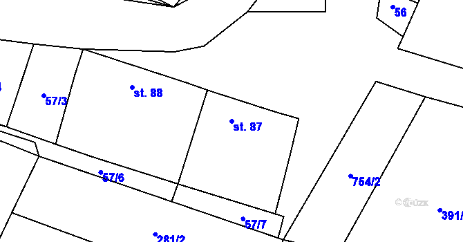 Parcela st. 87 v KÚ Lkáň, Katastrální mapa