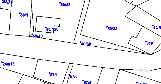 Parcela st. 59/30 v KÚ Lkáň, Katastrální mapa