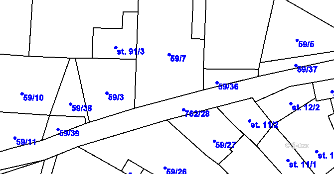 Parcela st. 59/34 v KÚ Lkáň, Katastrální mapa