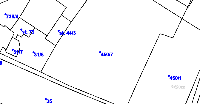 Parcela st. 450/7 v KÚ Lkáň, Katastrální mapa