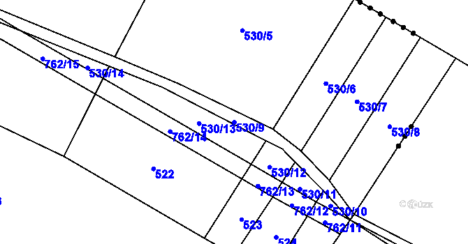 Parcela st. 530/9 v KÚ Lkáň, Katastrální mapa