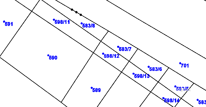 Parcela st. 598/12 v KÚ Lkáň, Katastrální mapa