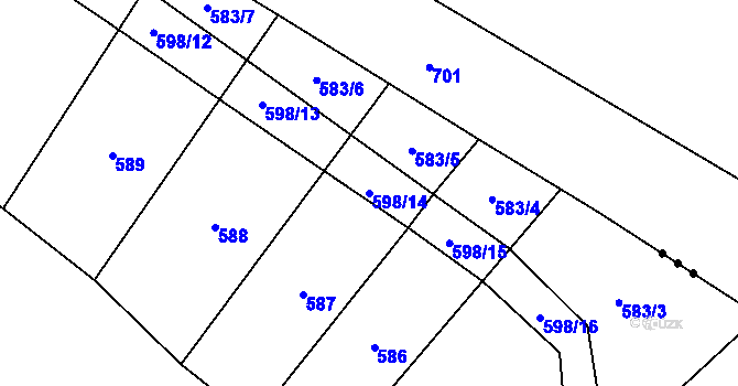 Parcela st. 598/14 v KÚ Lkáň, Katastrální mapa