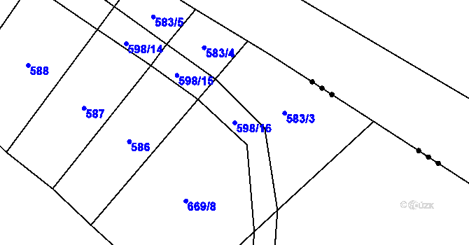 Parcela st. 598/16 v KÚ Lkáň, Katastrální mapa