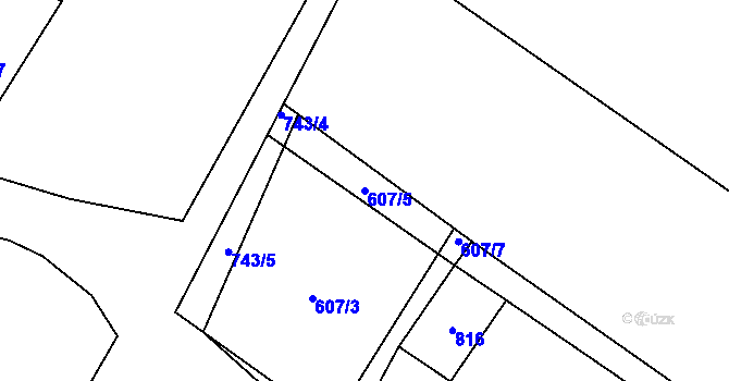 Parcela st. 607/5 v KÚ Lkáň, Katastrální mapa