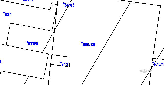 Parcela st. 669/26 v KÚ Lkáň, Katastrální mapa