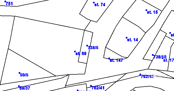 Parcela st. 738/5 v KÚ Lkáň, Katastrální mapa