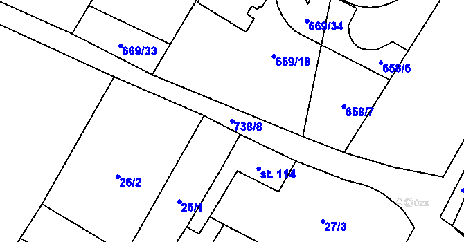 Parcela st. 738/8 v KÚ Lkáň, Katastrální mapa