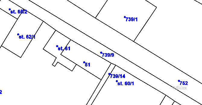Parcela st. 739/9 v KÚ Lkáň, Katastrální mapa