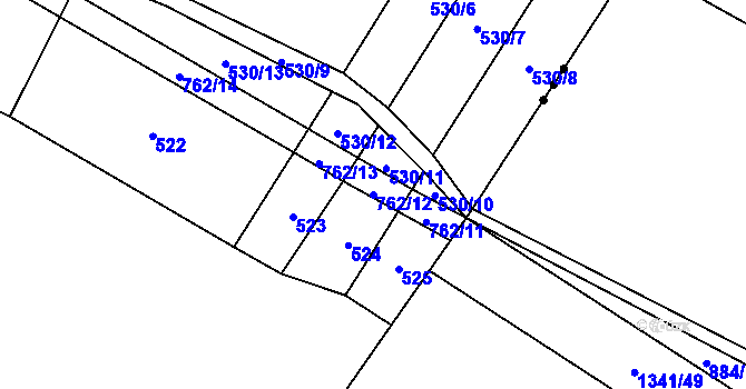 Parcela st. 762/12 v KÚ Lkáň, Katastrální mapa