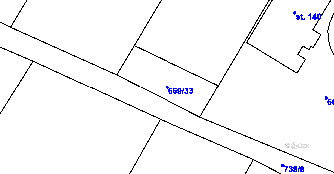 Parcela st. 669/33 v KÚ Lkáň, Katastrální mapa