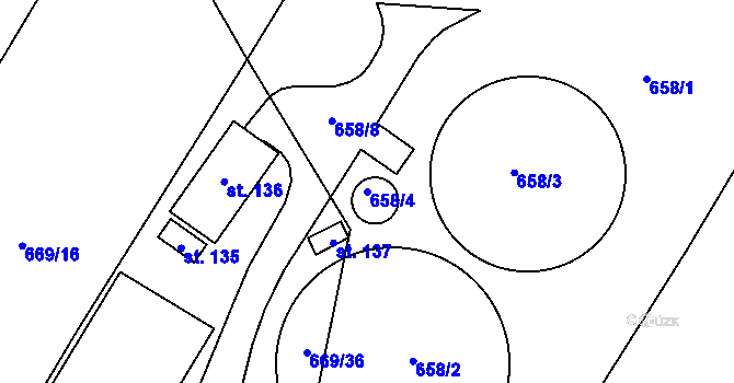 Parcela st. 658/4 v KÚ Lkáň, Katastrální mapa