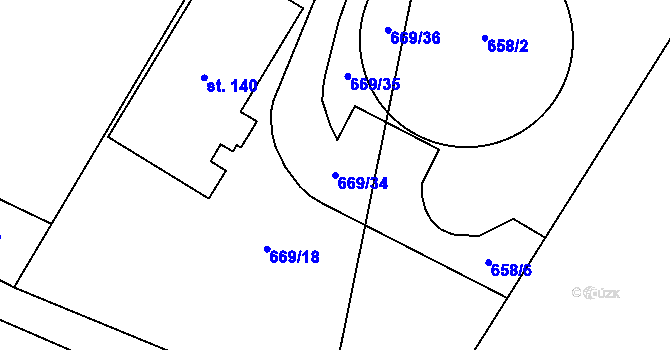 Parcela st. 669/34 v KÚ Lkáň, Katastrální mapa