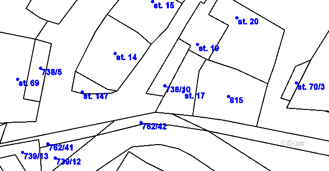 Parcela st. 738/10 v KÚ Lkáň, Katastrální mapa