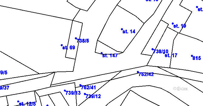 Parcela st. 147 v KÚ Lkáň, Katastrální mapa