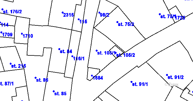 Parcela st. 105/1 v KÚ Lnáře, Katastrální mapa