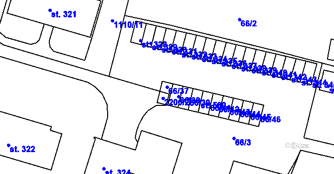 Parcela st. 66/37 v KÚ Lnáře, Katastrální mapa