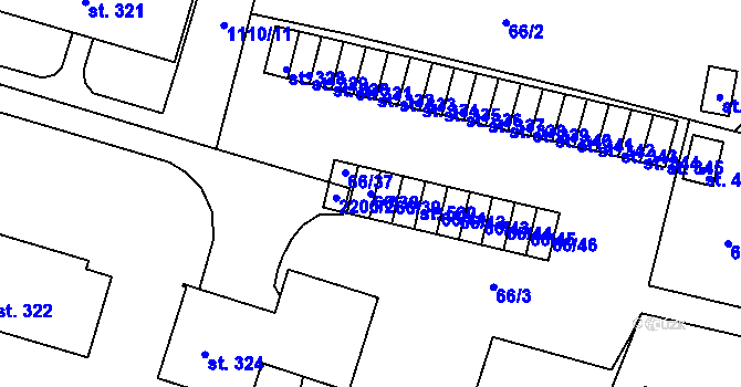 Parcela st. 66/38 v KÚ Lnáře, Katastrální mapa